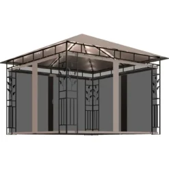 Pavillon med myggenet og LED-lyskæder 3x3x2,73 m gråbrun - Pavillon - Pavilloner - Home & Living