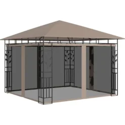 Pavillon med myggenet og LED-lyskæder 3x3x2,73 m gråbrun - Pavillon - Pavilloner - Home & Living