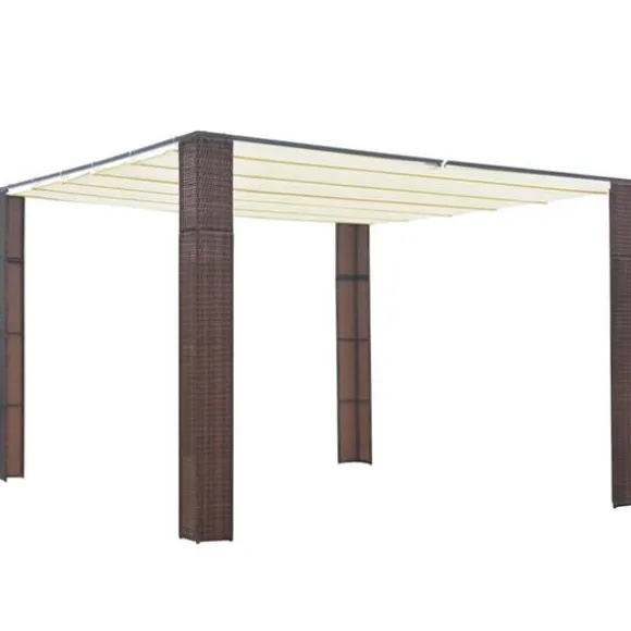 Pavillon med tag i polyrattan - Udendørs skygge og beskyttelse | Farve: Brun/Creme | Størrelse: 300x300x220 cm