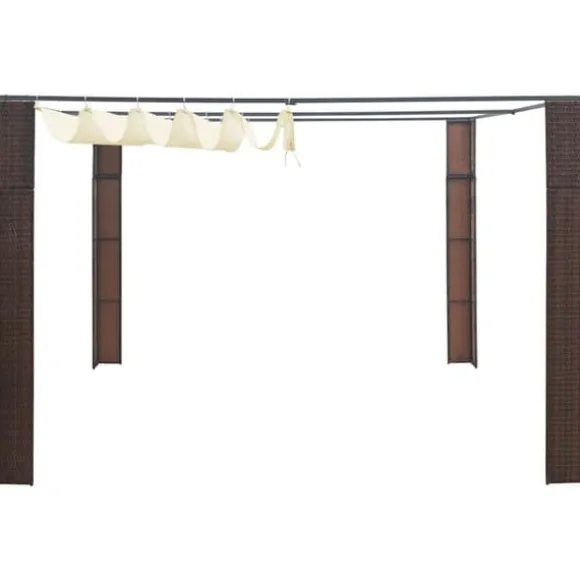 Pavillon med tag i polyrattan - Udendørs skygge og beskyttelse | Farve: Brun/Creme | Størrelse: 300x300x220 cm