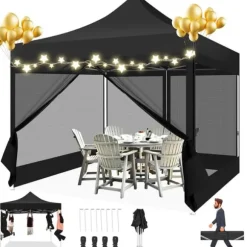 Pavillon, Vandtæt, Hurtig-opsætning,3x3m, Sort