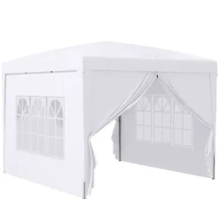 Pavillon 3x3 m med 4 sidevægge & vinduer, UV-beskyttelse, stål/oxford, taske, hvid