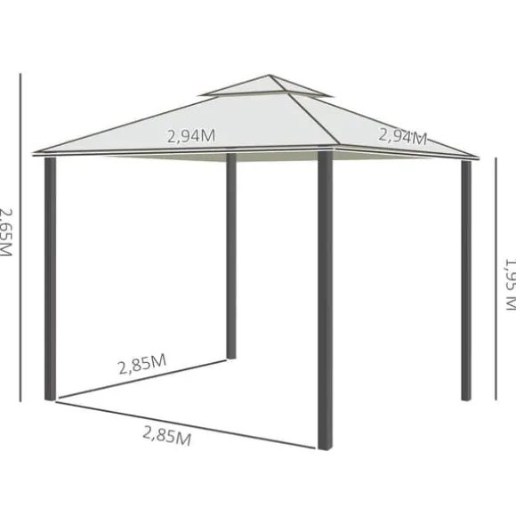 Pavillon 3x3 m med 4 sidevægge, metal/polyester, cremehvid – vejrbestandig