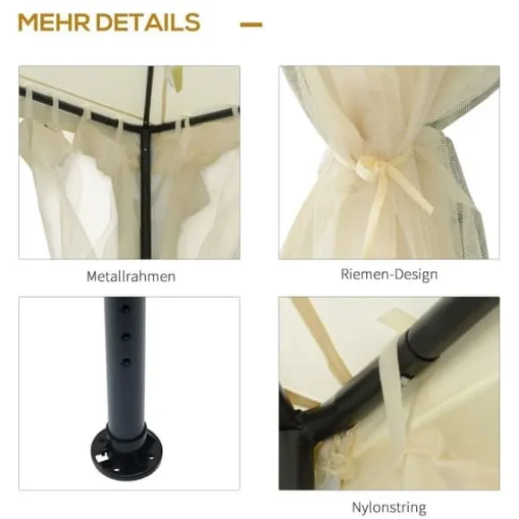 Pavillon 3x3 m med 4 sidevægge, metal/polyester, cremehvid – vejrbestandig