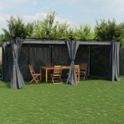 Pavillon 6x3 m med gardiner - Slidstærkt stål | Farve: Antracitgrå