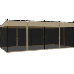 Pavillon 6x3 m med mesh-vægge i stål - Gråbrun | Størrelse: 6x3 m