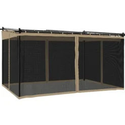 Pavillon 4x3 m med mesh-vægge - Stål | Farve: Gråbrun