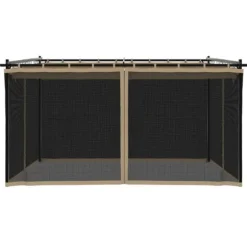 Pavillon 4x3 m med mesh-vægge - Stål | Farve: Gråbrun
