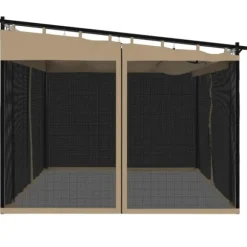 Pavillon 4x3 m med mesh-vægge - Stål | Farve: Gråbrun