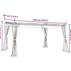 Pavillon 4x3 m med mesh-vægge - Stål | Farve: Gråbrun