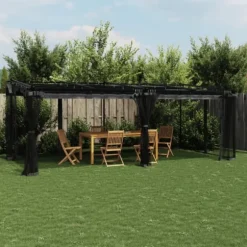 Pavillon 6x3 m med mesh-vægge og stålramme | Farve: Antracitgrå