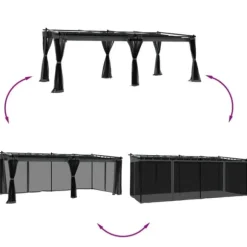 Pavillon 6x3 m med mesh-vægge og stålramme | Farve: Antracitgrå