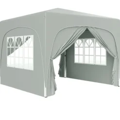 Pavillon 3x3 m pop-up, vandafvisende, vintertålelig, UV-beskyttelse 50+, 4 sidevægge & taske, lysegrå