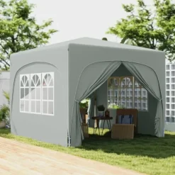 Pavillon 3x3 m pop-up, vandafvisende, vintertålelig, UV-beskyttelse 50+, 4 sidevægge & taske, lysegrå