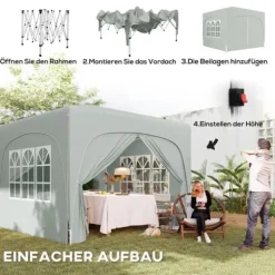 Pavillon 3x3 m pop-up, vandafvisende, vintertålelig, UV-beskyttelse 50+, 4 sidevægge & taske, lysegrå