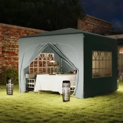 Pavillon 3x3 m pop-up, vandafvisende, vintertålelig, UV-beskyttelse 50+, 4 sidevægge & taske, lysegrå