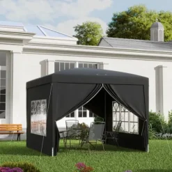 Pavillon 3x3 m, vandafvisende og vinterbestandig pop-up UV-beskyttelse 50+, 4 sidevægge og taske, sort