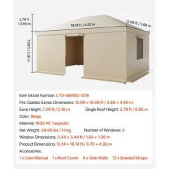 Pavillonovertræk 3,68x4,9 m Beige, PE-materiale, vejrbestandig opbevaring