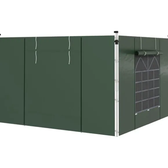 Pavillonsider 2-pak 3x3/3x6 m, vinduer & velcro, vandtætte oxford, grønne