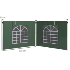 Pavillonsider 2-pak 3x3/3x6 m, vinduer & velcro, vandtætte oxford, grønne