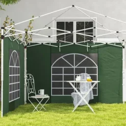 Pavillonsider 2-pak 3x3/3x6 m, vinduer & velcro, vandtætte oxford, grønne