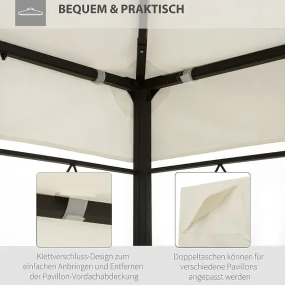 Pavillontag 4x3 m til metalpavillon, med dræningshul, polyester, cremehvid