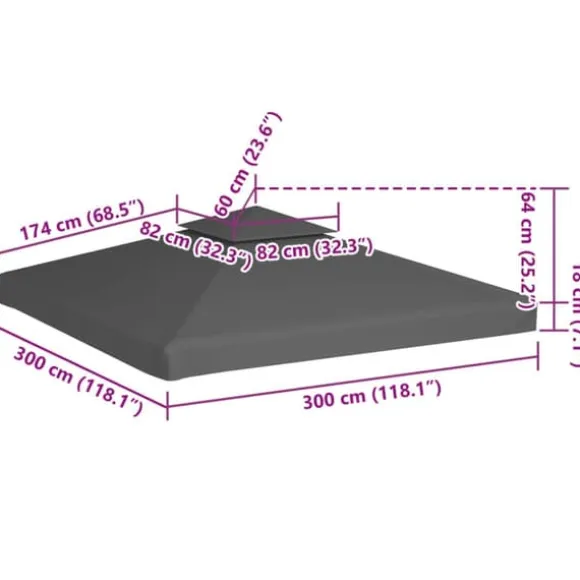Pavillontopdække 2-lags 3x3 m - Vandafvisende baldakin | Farve: Gråbrun | 310 g/m²