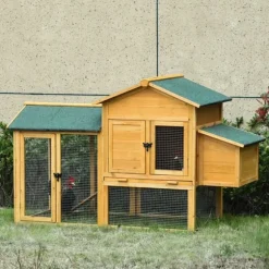 PawHut Kyllingehus med løbegård og redekasse - Robust fyrretræsdesign (168x75x103 cm) - Ideelt hjem til dine høns