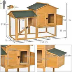 PawHut Kyllingehus med løbegård og redekasse - Robust fyrretræsdesign (168x75x103 cm) - Ideelt hjem til dine høns