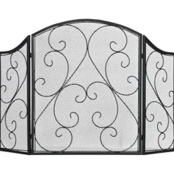Pejsenet gnistskærm, foldbar 3-panel, vintage, metal, sort