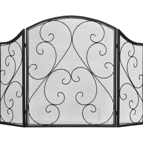 Pejsenet gnistskærm, foldbar 3-panel, vintage, metal, sort