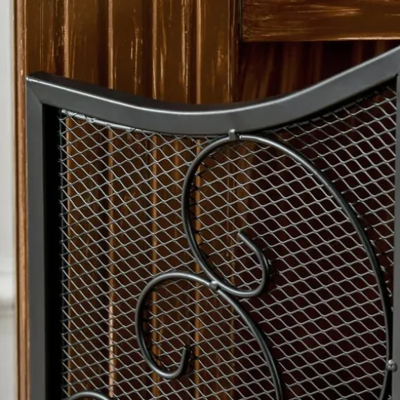Pejsenet gnistskærm, foldbar 3-panel, vintage, metal, sort