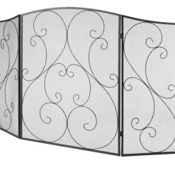 Pejseskærm 3 paneler, robust jernnet, 122x76,7 cm gnistbeskyttelse. Fritstående, ingen montering nødvendig - perfekt til stuen