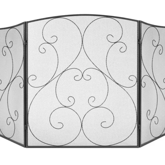 Pejseskærm 3 paneler, robust jernnet, 122x76,7 cm gnistbeskyttelse. Fritstående, ingen montering nødvendig - perfekt til stuen