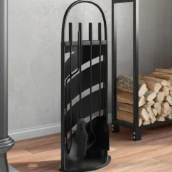Pejsesæt 5 dele - Robust stål med dekorativt stativ | Størrelse: 23x15x66 cm