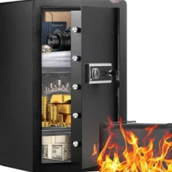Pengeskab 3,5 cu.ft med nøglelås, adgangskode og fingeraftryk, enkeltdørs, sort