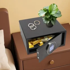 Pengeskab - Digital kode & nøgle - 30 L - Stål - USB nødstrøm - Vægmonterbar/Fritstående - Sort