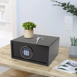 Pengeskab - Digital kode & nøgle - 30 L - Stål - USB nødstrøm - Vægmonterbar/Fritstående - Sort