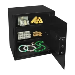 Pengeskab - Elektronisk digital kodelås - Intelligent alarm - Nødnøgler - Tredobbelt tyverisikringslås - 38×31×45 cm - CE-certificeret - Sort