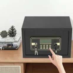 Pengeskab - Elektronisk kodelås - Høj sikkerhed - Aftagelig hylde - Vægmonteret eller fritstående - Sort