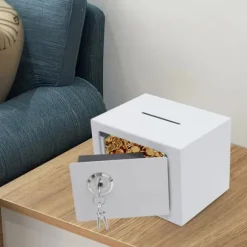 Pengeskab - Indkastboks med slids - 4,6 L Kapacitet - Nøglelås - Q235 Stål - Vægmonteret/Fritstående - Himmelblå