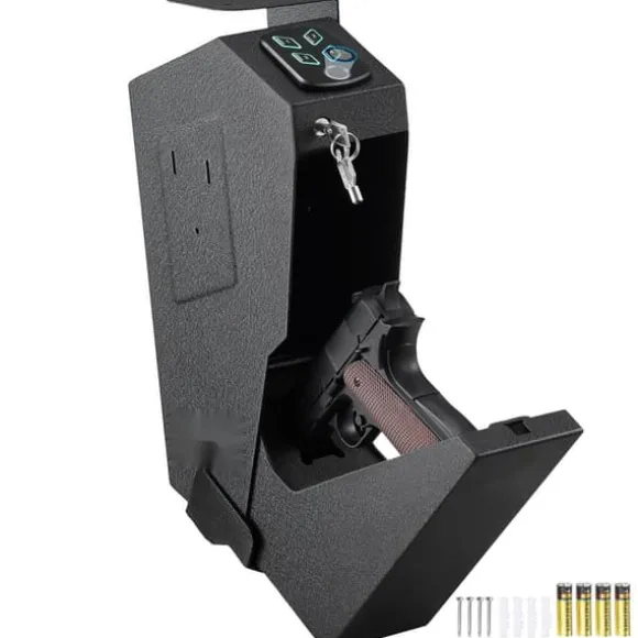 Pengeskab til pistoler med biometrisk lås og 3 adgangsmetoder. Sikker opbevaring af én pistol.