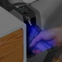 Pengeskab til pistoler med biometrisk lås og 3 adgangsmetoder. Sikker opbevaring af én pistol.