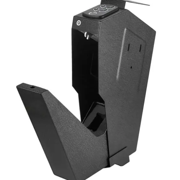Pengeskab til pistoler med biometrisk lås og 3 adgangsmetoder. Sikker opbevaring af én pistol.