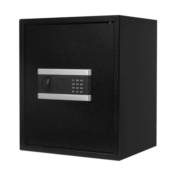 Pengeskab/Sikkerhedsboks - Digitalt Tastatur - Stål - Væg- og Gulvmontering - Rustbestandig - 38×31×45 cm - 13,1 kg - Sort