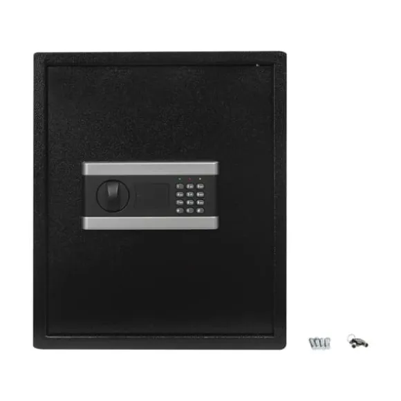 Pengeskab/Sikkerhedsboks - Digitalt Tastatur - Stål - Væg- og Gulvmontering - Rustbestandig - 38×31×45 cm - 13,1 kg - Sort