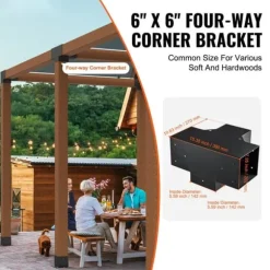 Pergola beslag sæt 152x152 mm, 2 stk. 4-vejs hjørnebeslag til DIY projekter. Nem installation til træbjælker i pergolaer og lysthuse.