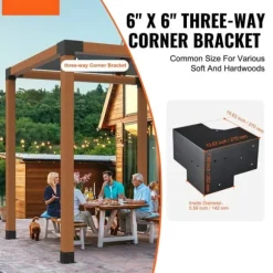 Pergola Beslag Sæt 152x152mm, 4 stk 3-vejs Heavy Duty Hjørnebeslag til træprojekter. Nem installation til lysthuse og pergolaer.