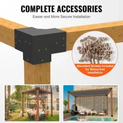 Pergola Beslag Sæt 152x152mm, 4 stk 3-vejs Heavy Duty Hjørnebeslag til træprojekter. Nem installation til lysthuse og pergolaer.