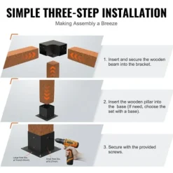 Pergola Beslag Sæt 152x152mm, 4 stk 3-vejs Heavy Duty Hjørnebeslag til træprojekter. Nem installation til lysthuse og pergolaer.